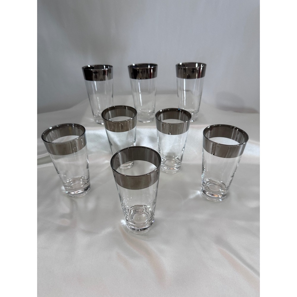 8 Dorothy Thorpe Silver Rim MCM Highball Water Glasses 6"
